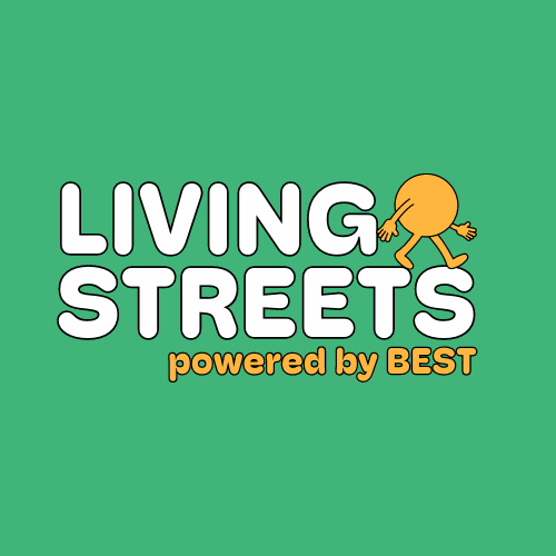 text that says living streets powered by best